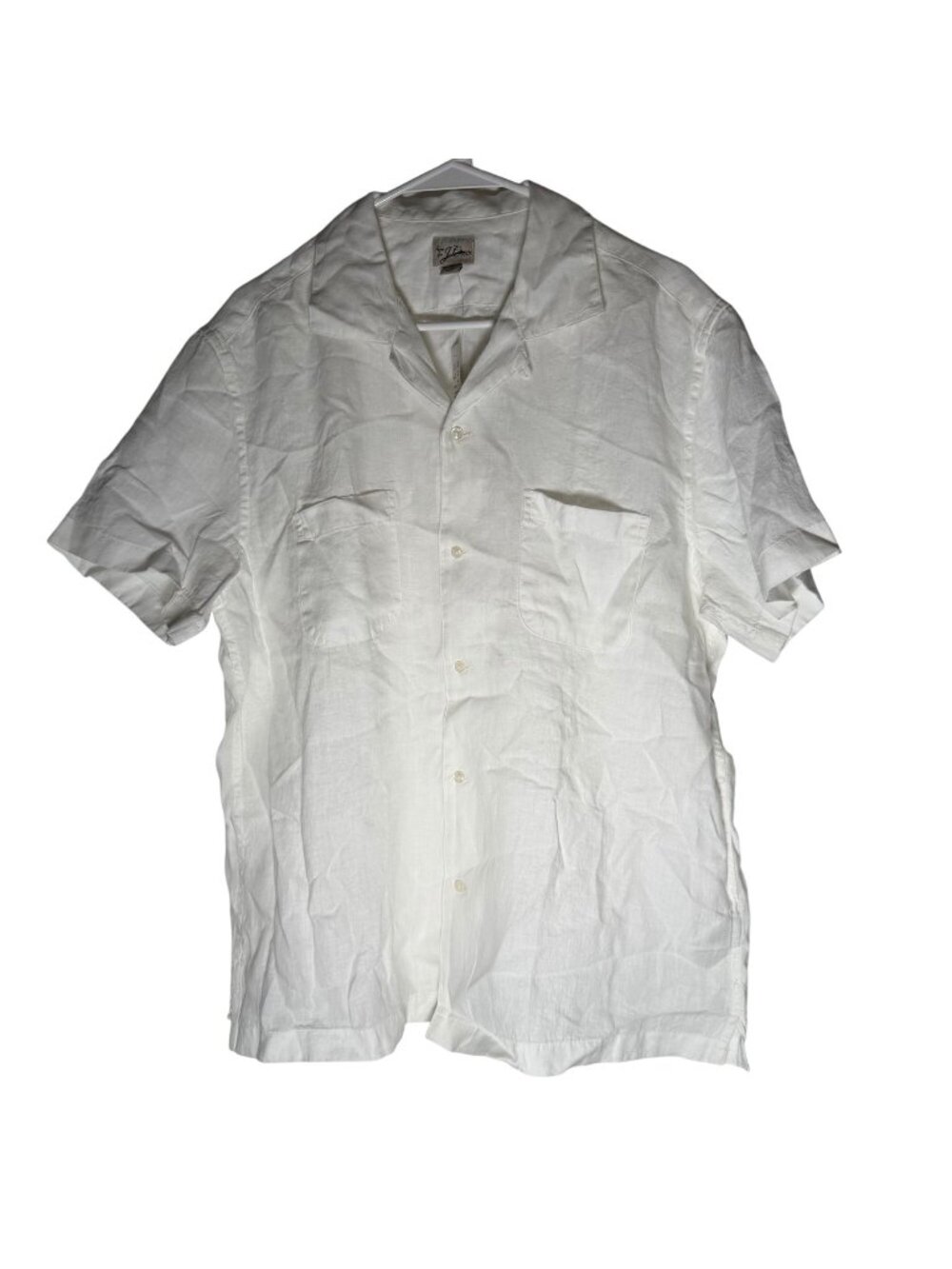 J. Crew BG997 White Short-sleeve Camp-Collar Shirt in Irish Linen Men's Size Lar